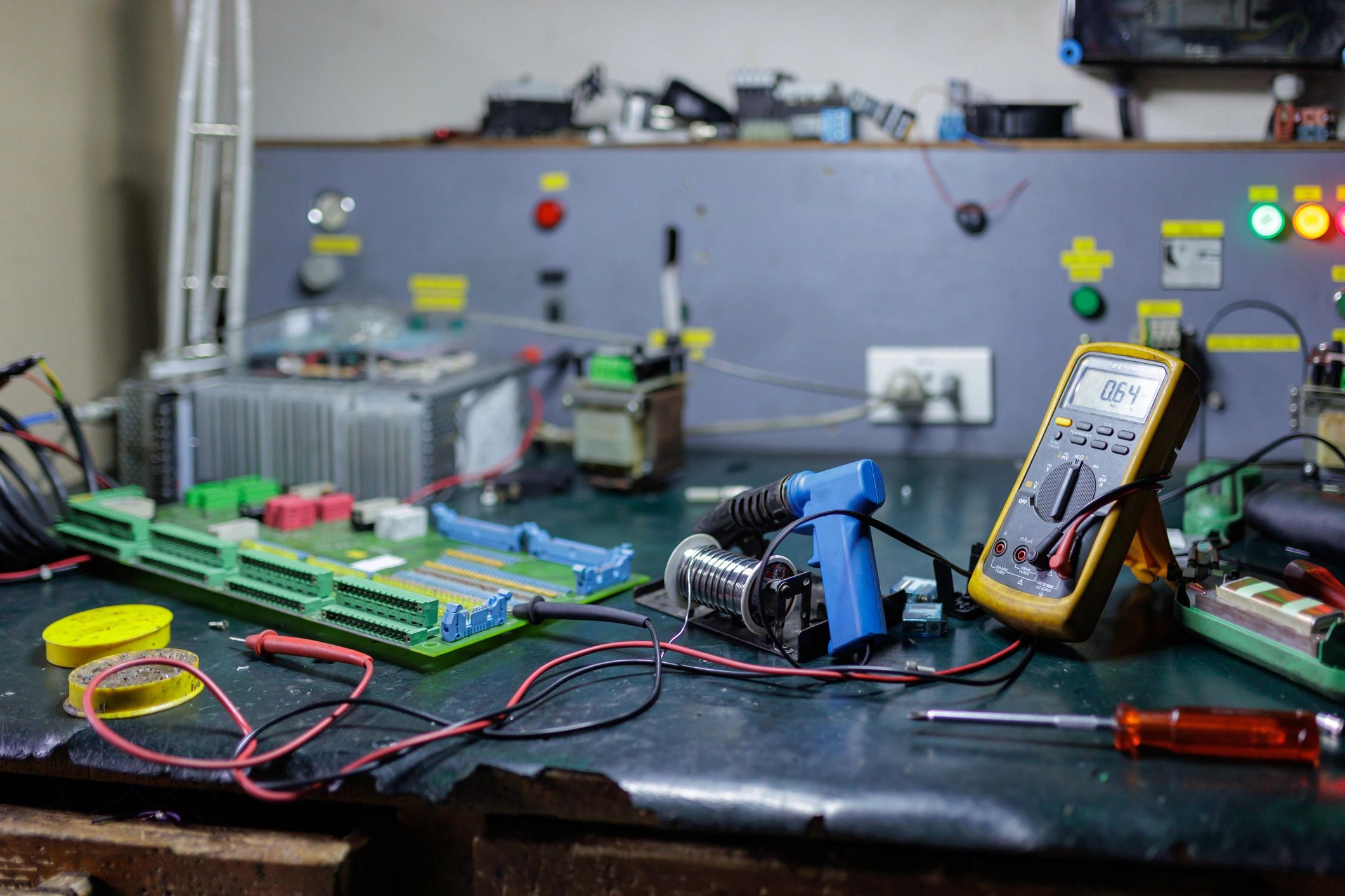 Technical workspace with diagnostic instruments